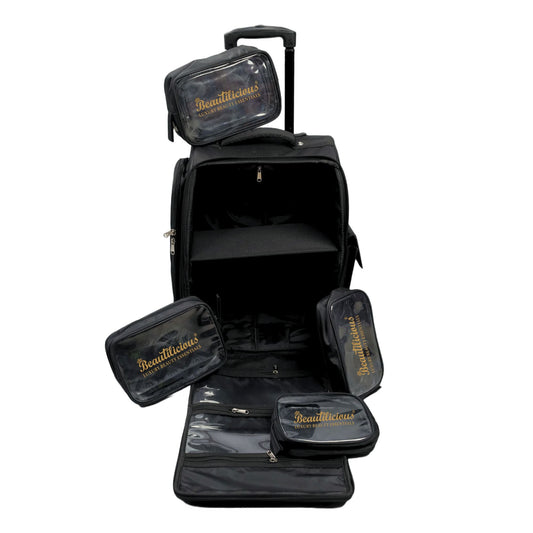 Beautilicious professional black vanity trolly bag with spacious storage