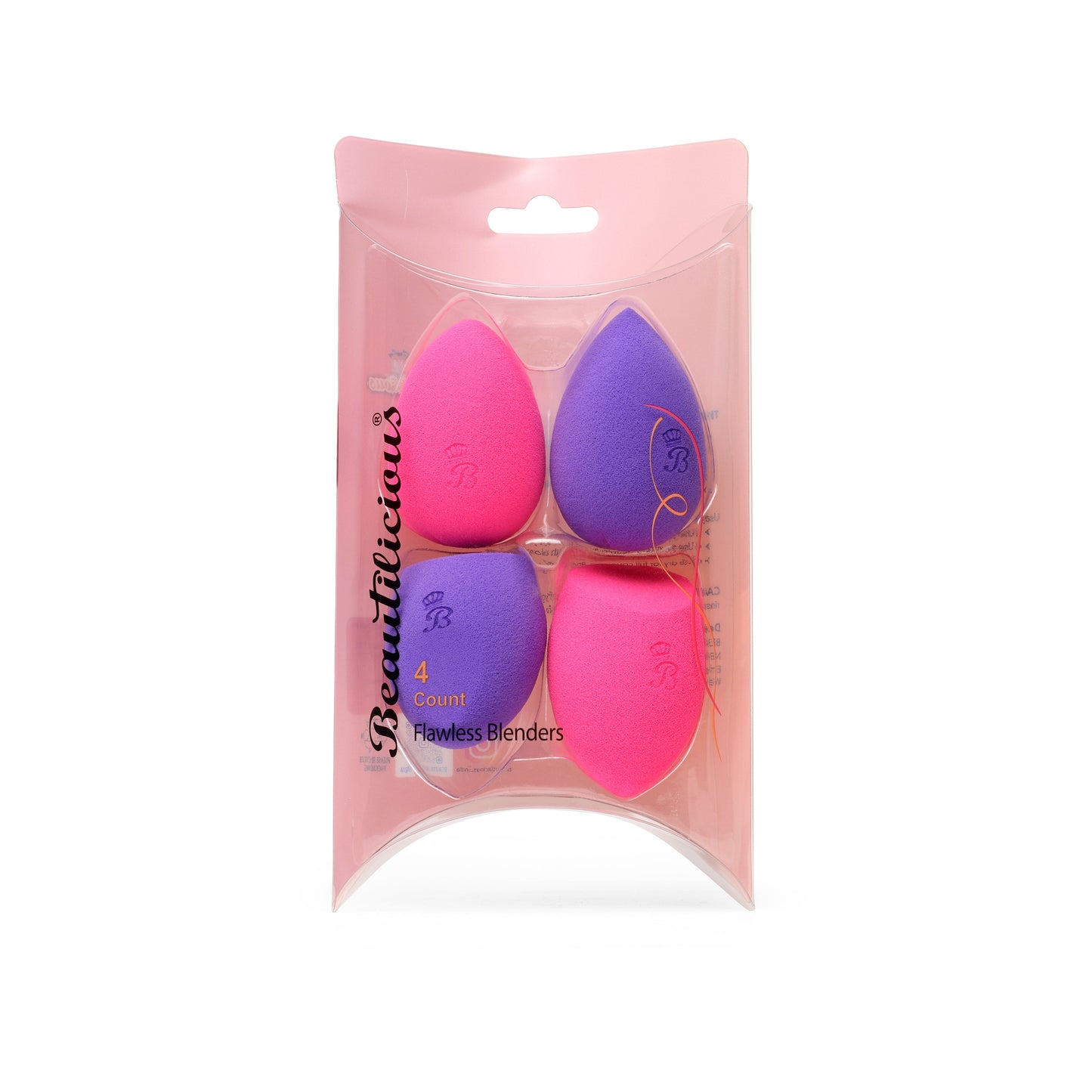 Flawless Blenders 4-piece set, 2 teardrop and 2 bake cut makeup sponges, multicolor, Beautilicious