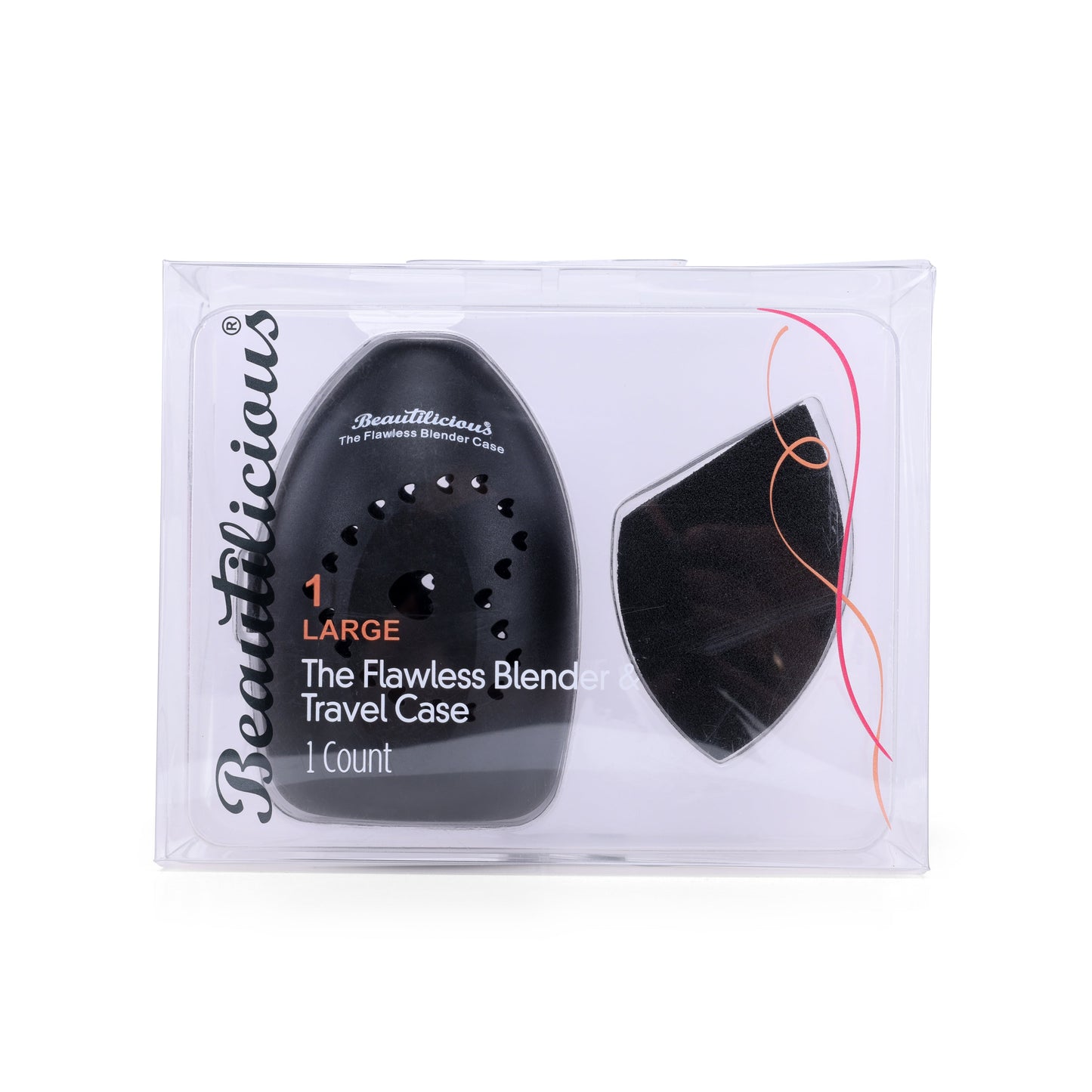 Bake Cut Black Blender with Travel Case by Beautilicious, full-size flawless makeup sponge, ultra-soft and bouncy