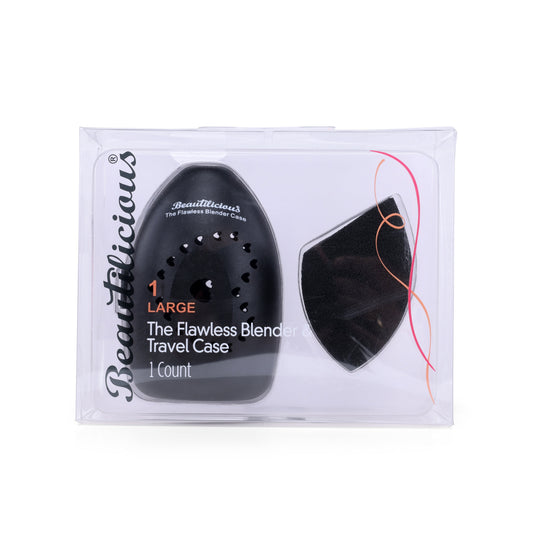Bake Cut Black Blender with Travel Case by Beautilicious, full-size flawless makeup sponge, ultra-soft and bouncy