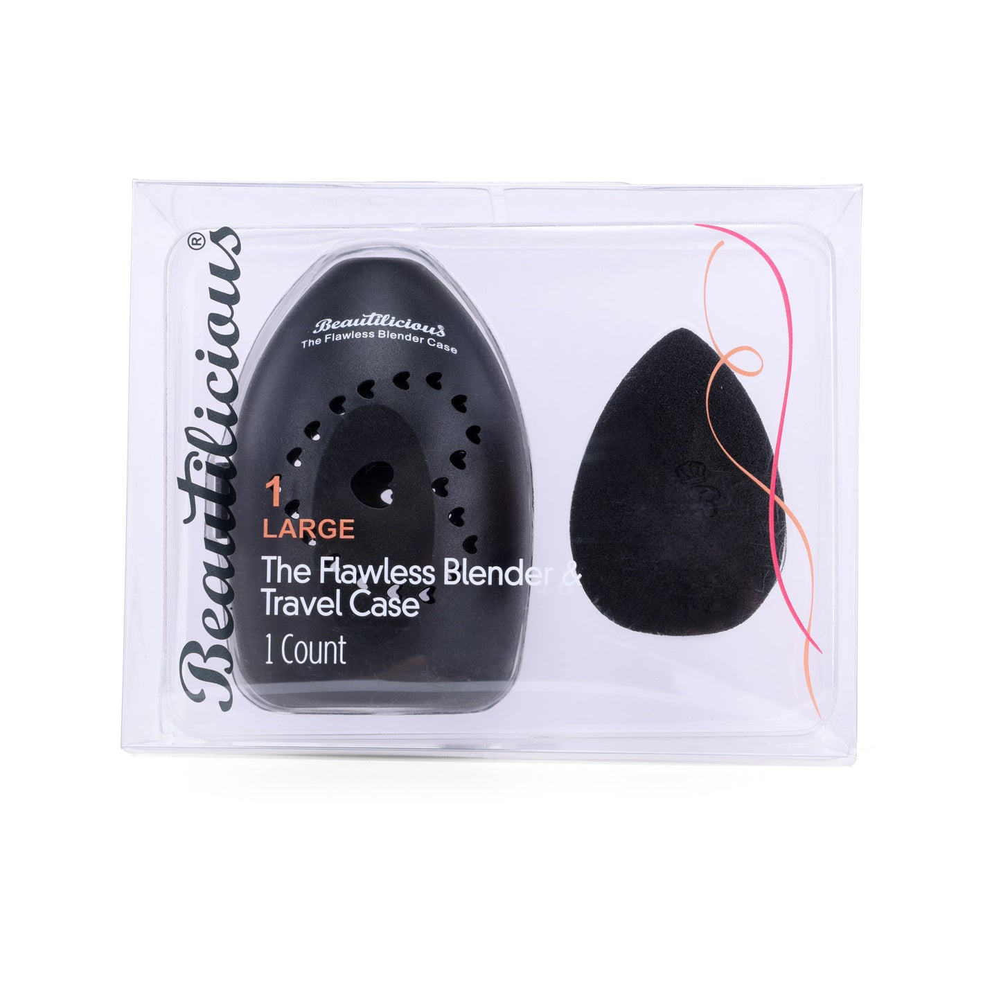 Black teardrop beauty blender with protective travel case