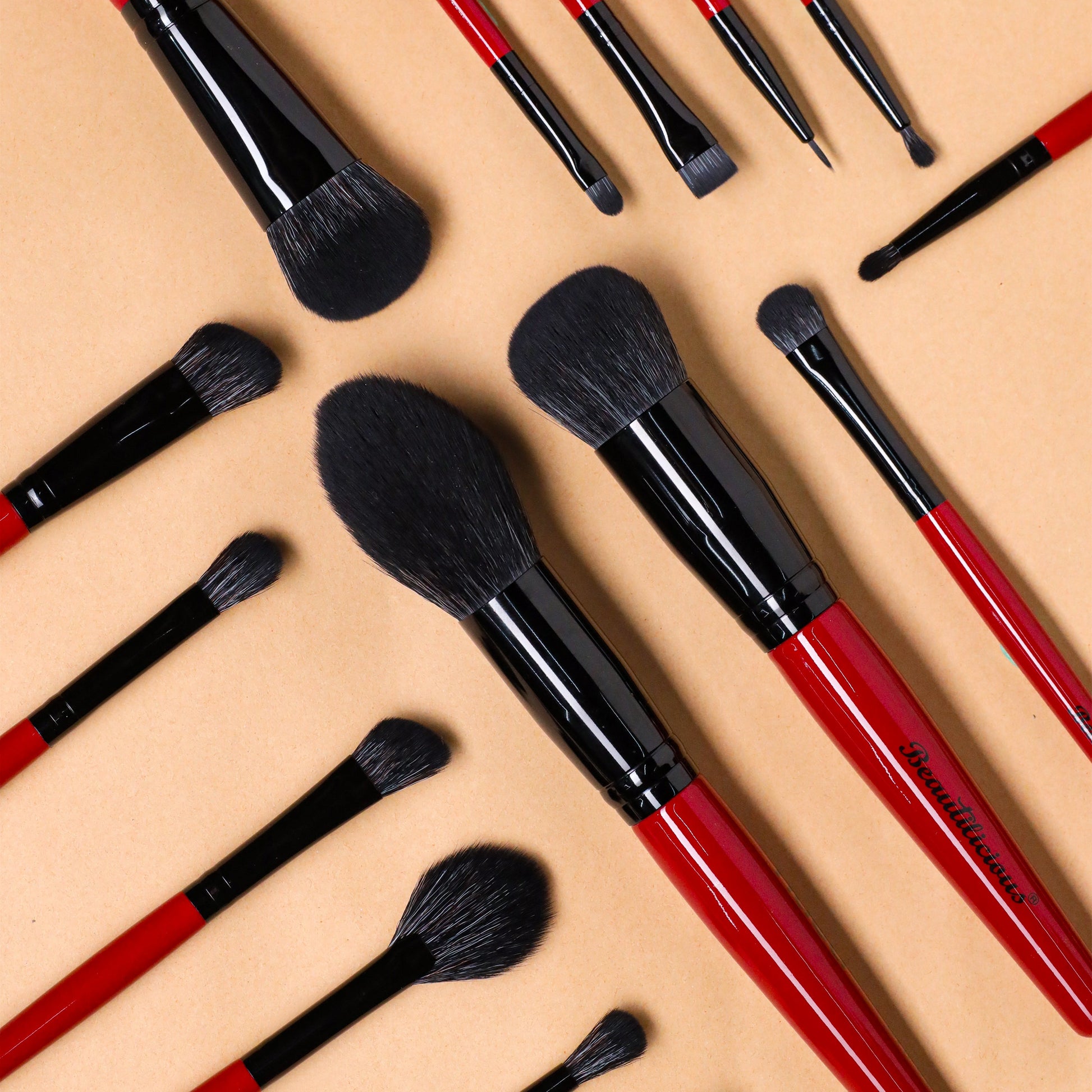 Beautilicious Hued Collection Brush Kit 25 pcs – complete makeup brushes set with Onyx Glam Brush folder