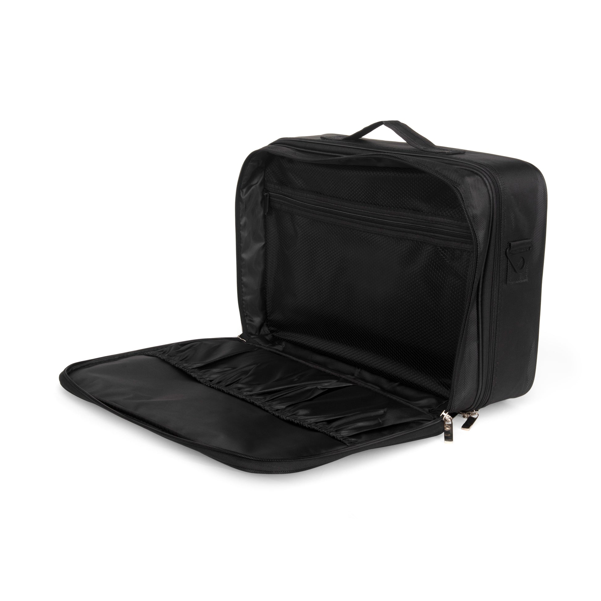 eautilicious luxury black laptop vanity bag with organized storage space